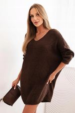 Zdjęcie Sukienka damska Plus Size wełniana z dekoltem V brązowa - Łódź