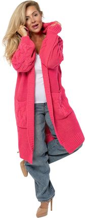 Kardigan Długi Gruby sweter warkocz Wełna