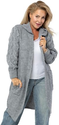 Kardigan Długi Gruby sweter warkocz Wełna