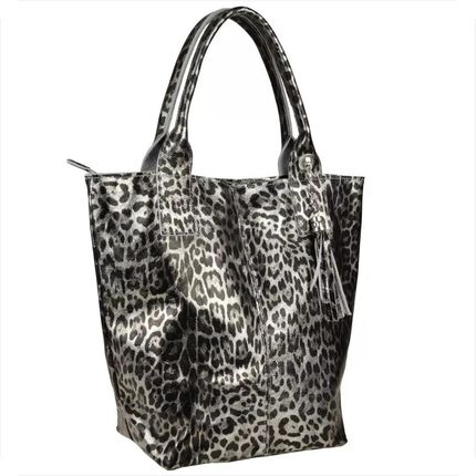 Torba worek skóra naturalna panterka srebrno szara metalik Borse in Pelle