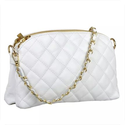 Borse in Pelle pikowana torebka wizytowa biała skóra nat.