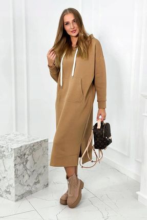 Sukienka długa ocieplana z kapturem camelowa