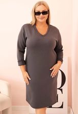 Zdjęcie Sukienka damska Plus Size masełkowa z dekoltem V i rękawem grafitowa - Zduńska Wola