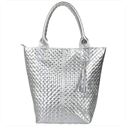 Srebrna torba worek skóra naturalna pikowana Borse in Pelle