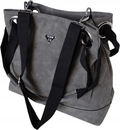 Duża Torebka Shopper Na Ramię, Torba Zamszowa Eko Skóra Szary Grafit