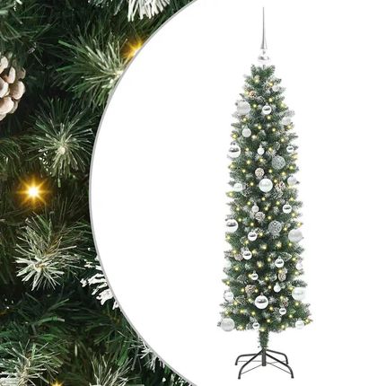 vidaXL Sztuczne smukłe drzewo bożonarodzeniowe Zielono-biały 150 cm (3395286)