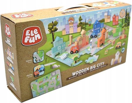 Elefun Klocki Drewniane Wooden Big City Miasto 115 Elementów