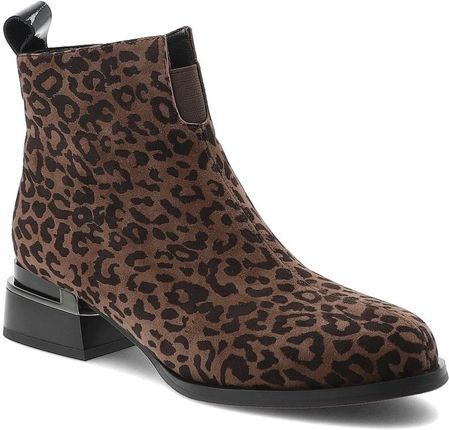 Brązowe Botki S.Barski Eleganckie Buty Damskie Panterka
