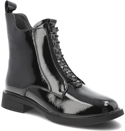 Czarne Botki S.Barski Lakierowane Buty Damskie