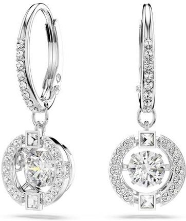 Swarovski  Długie kolczyki Sparkling Dance, Szlif okrągły, Białe, Powłoka z rodu