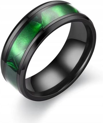 CZARNA OBRĄCZKA UNISEX ZIELONA POŚWIATA MASA PERŁOWA STAL R27