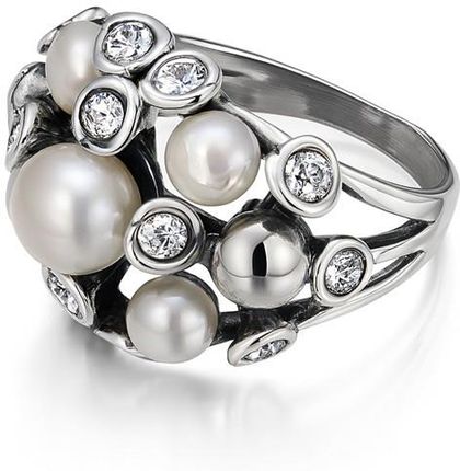 Polcarat Design Srebrny pierścionek z perłą i krysztalami Swarovski PK 1921 (PK1921)