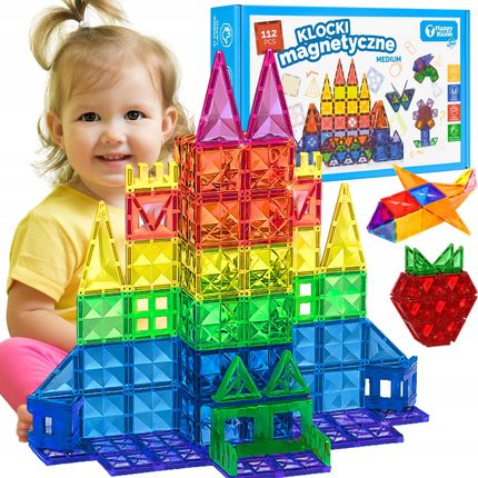 Happy Kiddo Klocki Magnetyczne Edukacyjne Kreatywne Budowlane Konstrukcyjne 3D 112El.