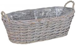 Zdjęcie SZARY PODŁUŻNY KOSZ WIKLINOWY NA KWIATY Z UCHWYTAMI 50x27x16/20 cm Tin Tours - Trzebinia