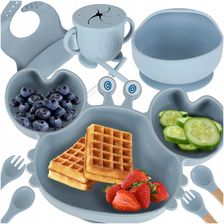 Zdjęcie Ikonka Zestaw Naczyń Silikonowych Dla Dzieci Krab 9 Elem. Niebieski Z Przyssawkami - Barcin