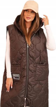 Kamizelka damska pikowana Plus Size z kapturem zapinana na zamek mocca