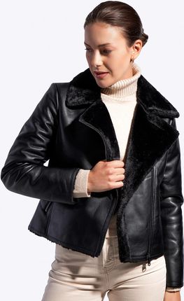 Damska ramoneska z ekoskóry ze sztucznym futerkiem czarna