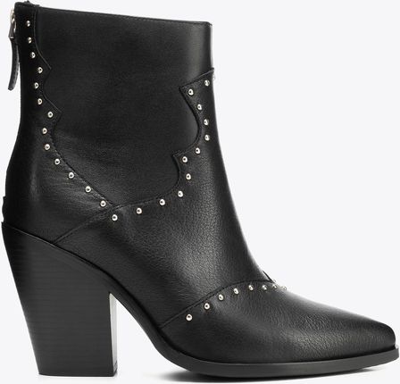 Damskie kowbojki ze skóry naturalnej z dżetami czarne