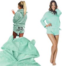 Zdjęcie CIEPŁA PIŻAMA DAMSKA DWUCZĘŚCIOWA Z KAPTUREM MIĘKKA PLUSZOWA KRÓTKIE XL - Milanówek