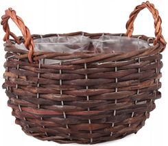 Zdjęcie Brązowy Okrągły Koszyk Wiklinowy Z Folią Na Kwiaty 20X20X11/17 cm Tin Tours - Łaziska Górne