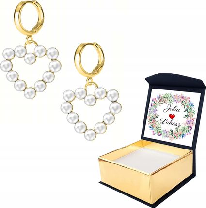 Larezo Kolczyki złote Serce z Perłami Perła WŁASNY NADRUK