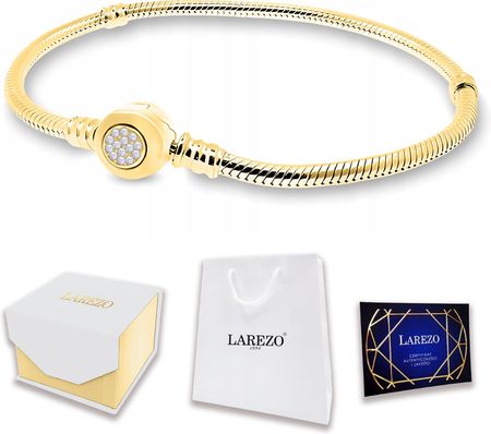 Larezo Bransoletka Złota 18Cm Modułowa Cyrkonie Charms Zawieszka Srebro 925