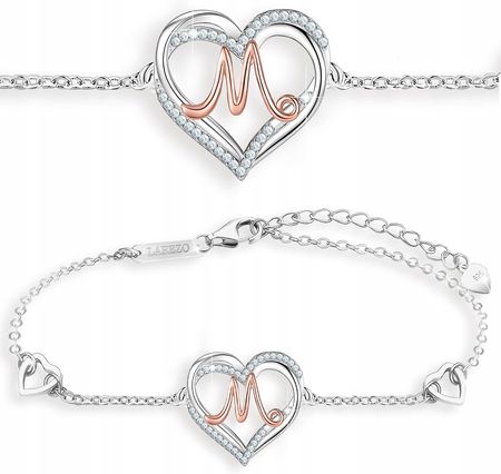 Bransoletka Srebrna Serce Serduszko z Literą Literka Inicjał M SREBRO 925