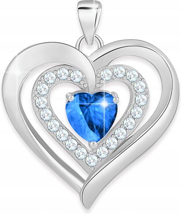 Larezo Zawieszka Srebrna Do Łańcuszka Niebieskie Podwójne Serduszko Srebro 925