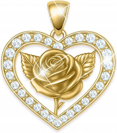 Larezo Złota Zawieszka Do Łańcuszka Kryształowe Serce Ze Złotą Różą Srebro 925