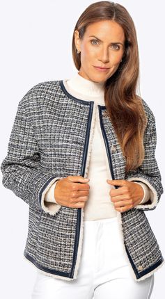 Damska kurtka z tweedu z podszewką ze sztucznego futra granatowa