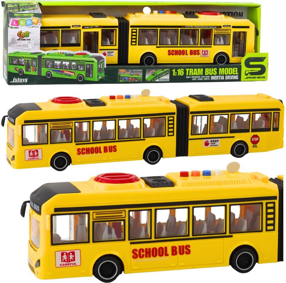 Lean Toys Autobus Przegubowy Szkolny Otwierane Drzwi Światła Dźwięki ...