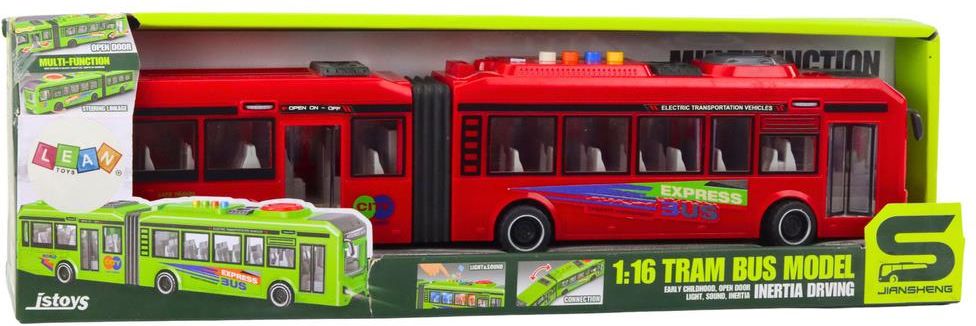 Lean Toys Autobus Przegubowy Otwierane Drzwi Światła Dźwięki Czerwony 1 ...