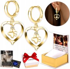 Zdjęcie Larezo Złote Kolczyki 925 Serca z Łapką Psa Serduszka Psia Łapa Długie Damskie - Ryglice