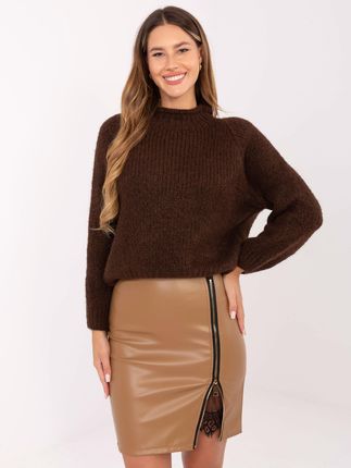 Camelowa skórzana spódnica z koronką RUE PARIS