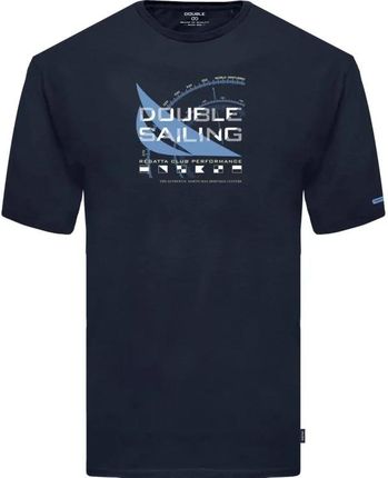 Duża męska koszulka t-shirt krótki rękaw nadruk napisy Double TS-9049 granatowy