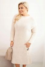 Zdjęcie Sukienka swetrowa damska Plus Size z moherem oversize z kieszenią beżowa - Łódź