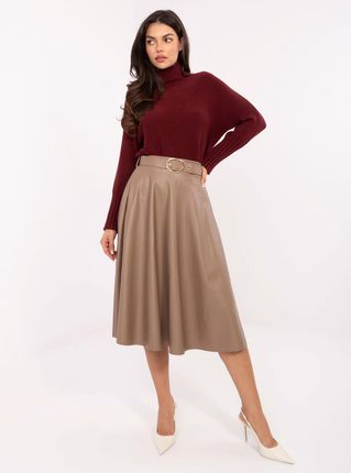 Ciemnobeżowa skórzana spódnica z paskiem