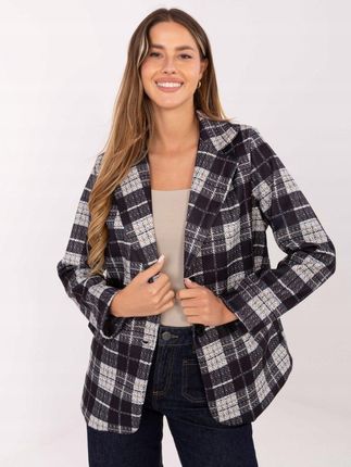 Marynarka RUE PARIS czarna w kratę z poduszkami i podszewką