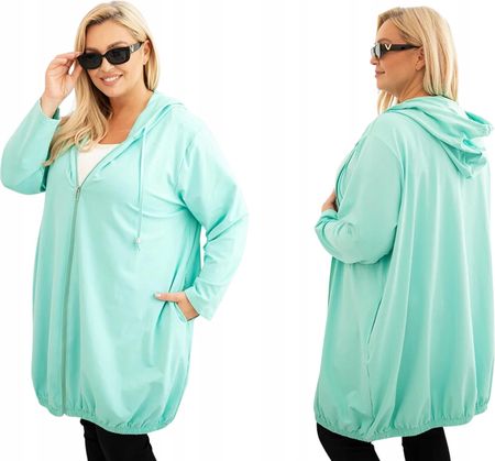 Bluza damska Plus Size bawełniana z kapturem i zamkiem miętowa