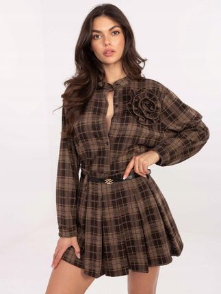 Spódnica mini brązowa w kratę z paskiem ITALY MODA L/XL