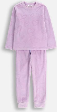 Welurowa piżama dziewczęca fioletowa z tłoczeniami w serduszka