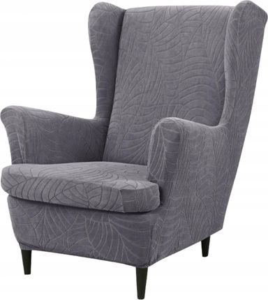 Ubieramy-Meble Pokrowiec Na Fotel Uszak Żakard Elastyczny Gruby Ciemny Szary Liście
