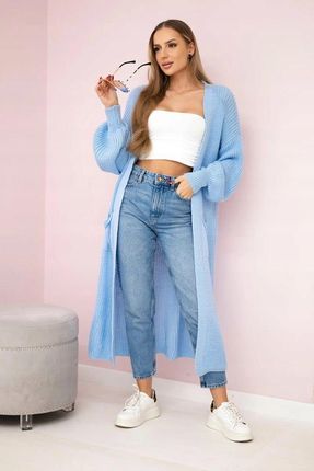 Kardigan Damski Długi Niebieski Sweter Włoski M-XL