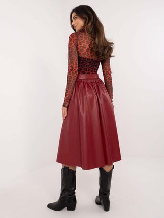 Bordowa spódnica z ekoskóry z gumką w pasie