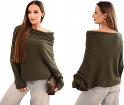 Zdjęcie Sweter damski wiskozowy asymetryczny typu nietoperz khaki - Rzgów