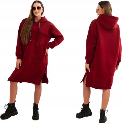 Sukienka damska bawełniana z kapturem ocieplana bordowa