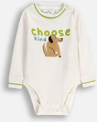 Body z długim rękawem ecru z napisami i nadrukiem psa oraz opcją rośnie wraz z dzieckiem