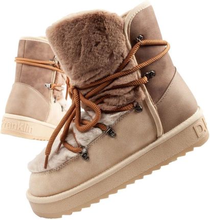 D.Franklin buty śniegowce damskie zimowe modne futerko ocieplane brązowe beżowe wysokie