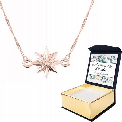 Larezo Naszyjnik różowe złoto Gwiazdka + WŁASNY NADRUK
