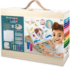 Zdjęcie Buki Drewniana Walizka Artysty Z Akcesoriami Pędzle Farby Sztaluga - Bukowno